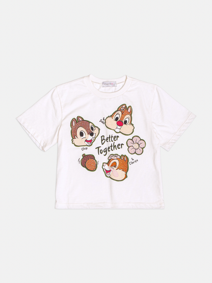 Conjunto Infantil Blusa Tico e Teco Better Together Strass Pérola e Saia Tule Verde Musgo - Momi
