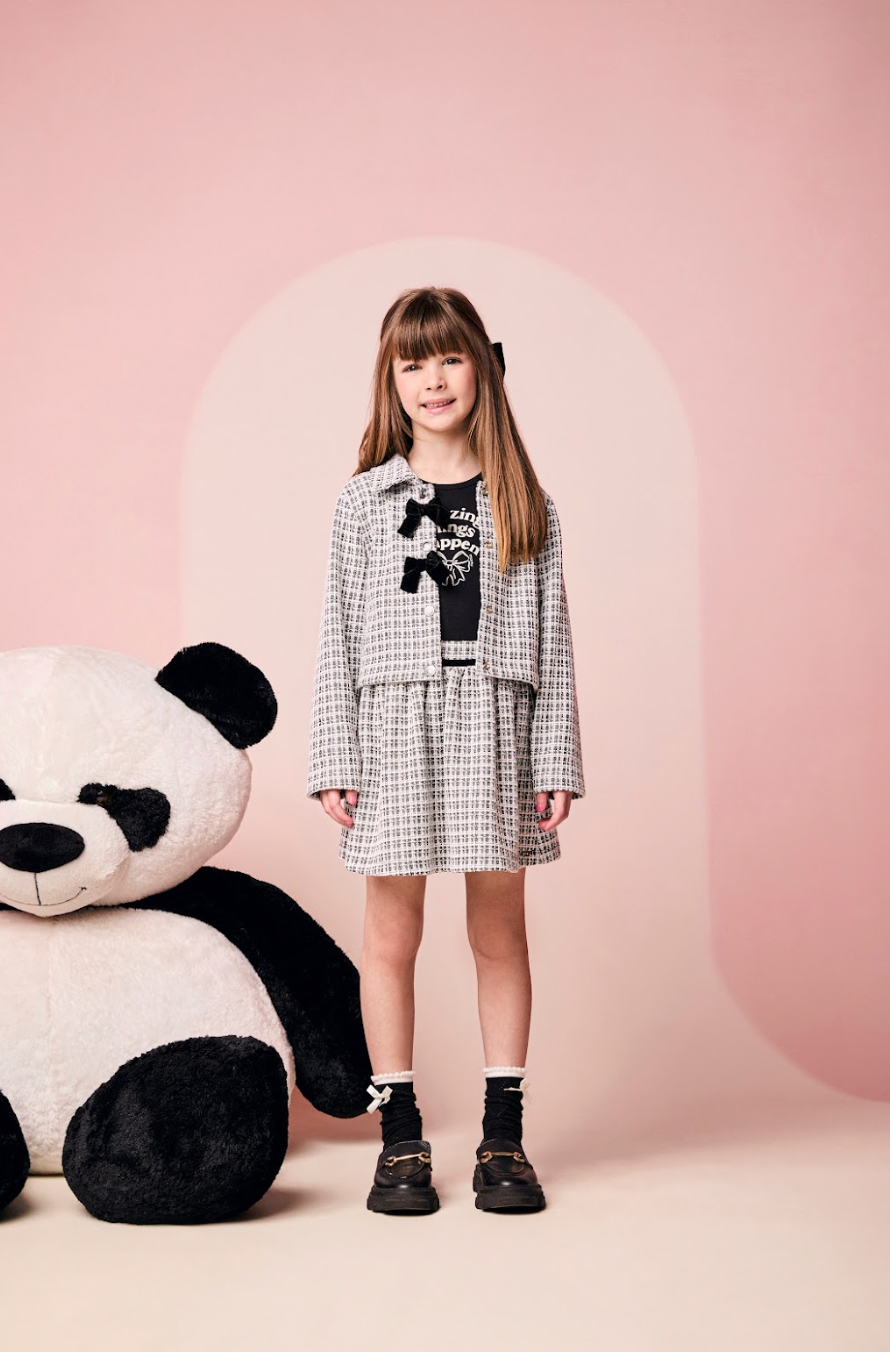 Jaqueta Infantil Laços Tweed Preto - Momi Mini