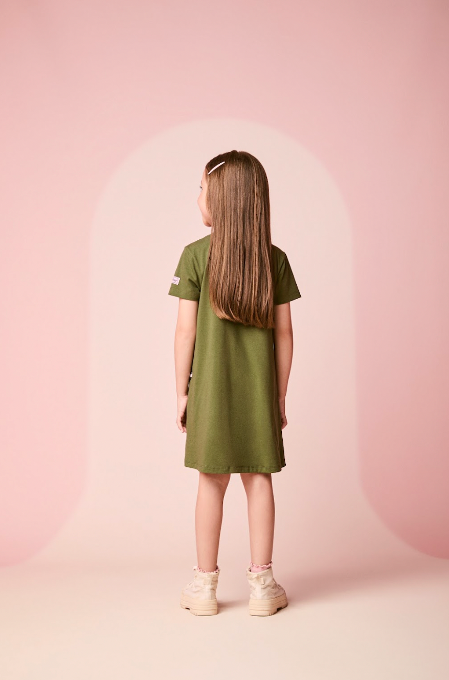 Vestido Infantil Trapézio MC Tico e Teco Verde Musgo - Momi
