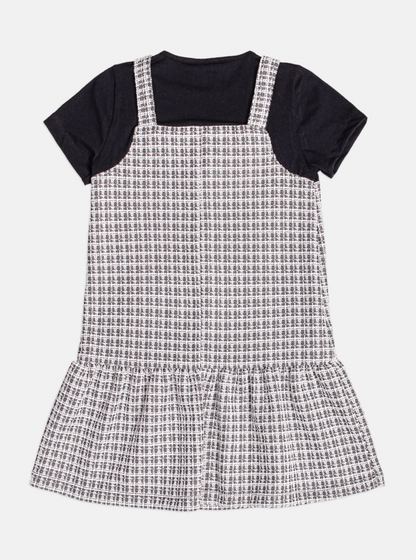 Vestido Infantil MC Sobreposição Tweed Xadrez Preto - Momi