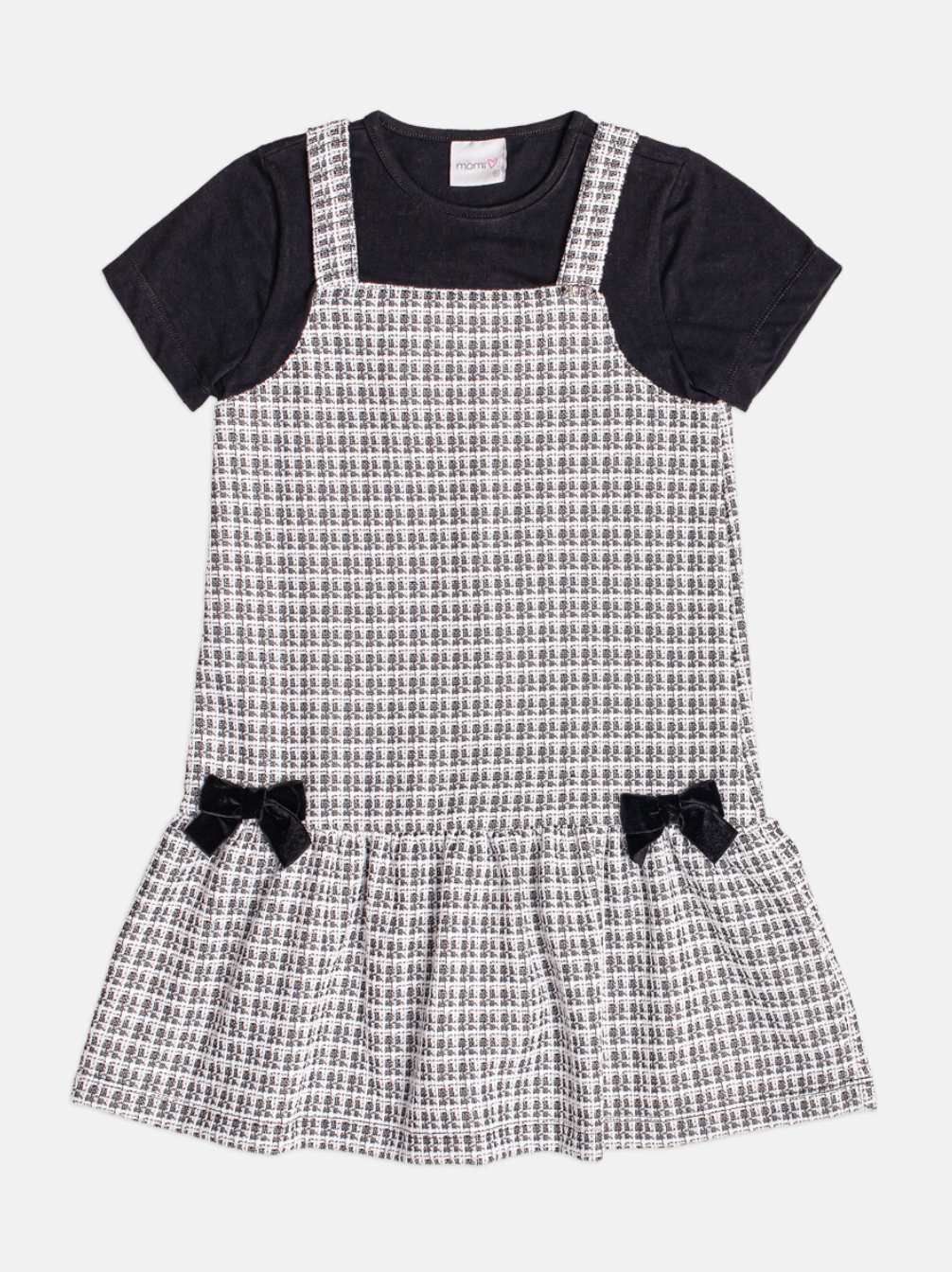 Vestido Infantil MC Sobreposição Tweed Xadrez Preto - Momi