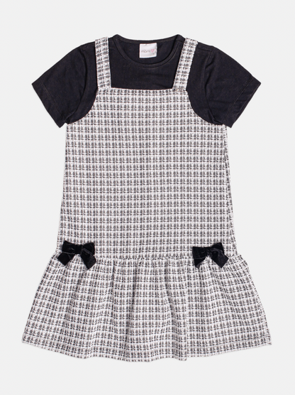 Vestido Infantil MC Sobreposição Tweed Xadrez Preto - Momi