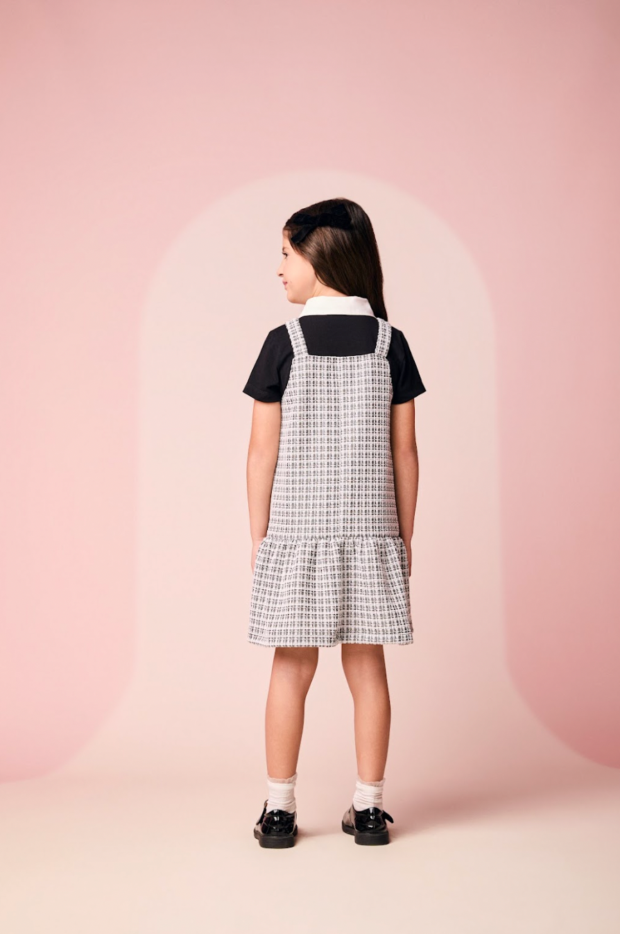Vestido Infantil MC Sobreposição Tweed Xadrez Preto - Momi