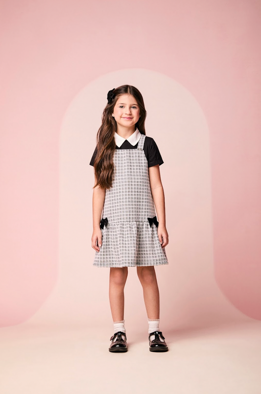 Vestido Infantil MC Sobreposição Tweed Xadrez Preto - Momi