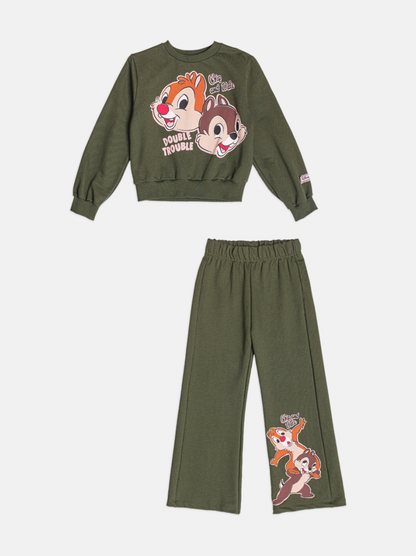Conjunto Infantil Moletom Casaco Tico e Teco e Calça Verde Musgo - Momi
