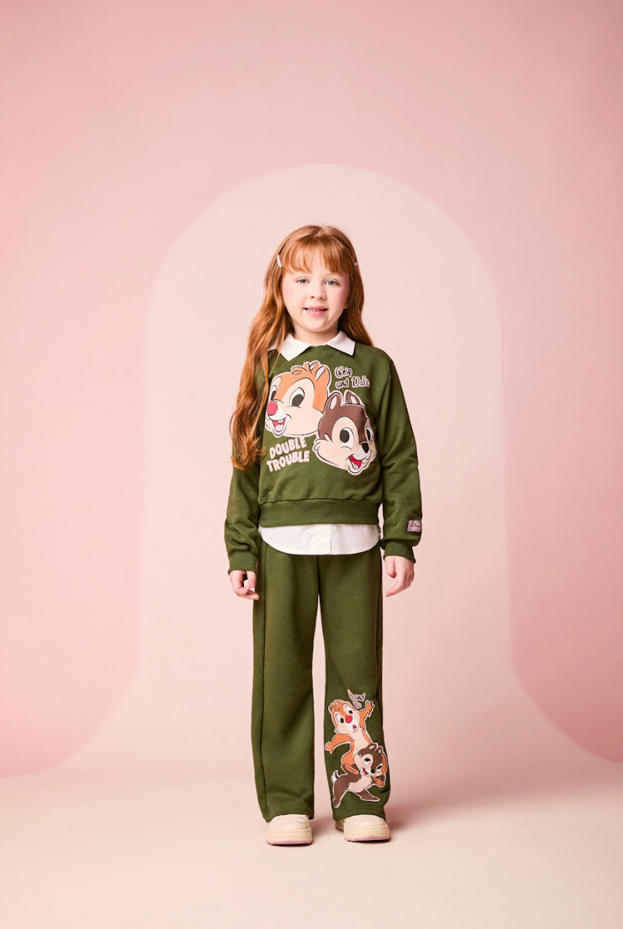 Conjunto Infantil Moletom Casaco Tico e Teco e Calça Verde Musgo - Momi
