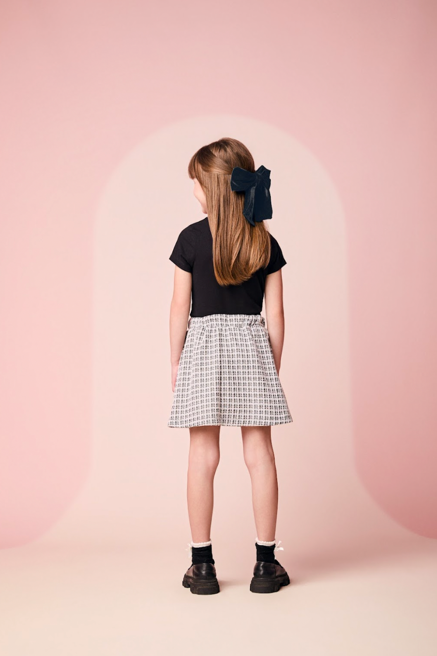Conjunto Infantil Blusa Amazing Things Happen e Saia Tweed Preto - Momi