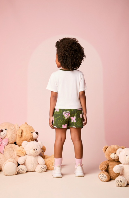 Conjunto Infantil Blusa Champion Tennis Club Pérola e Shorts Verde Musgo - Momi Mini