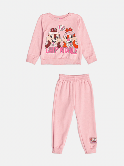 Conjunto Infantil Moletom Casaco Chip'N Dale e Calça Rosa Quartzo - Momi Mini
