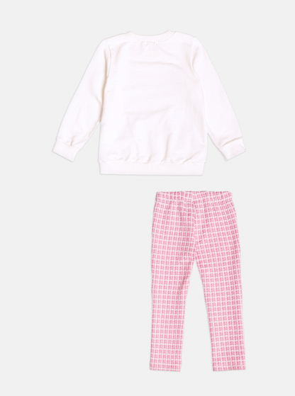 Conjunto Infantil Blusa Ursinha Paris e Legging Malha Tweed Rosa - Momi