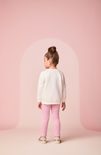 Conjunto Infantil Blusa Ursinha Paris e Legging Malha Tweed Rosa - Momi