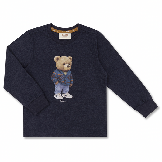 Camiseta Infantil Algodão ML Teddy Vintage Marinho - Dame