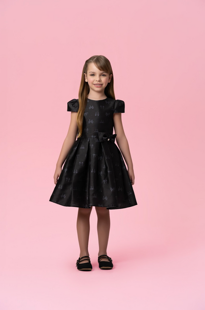 Vestido Infantil Festa Preto Estampa Lacinhos - Mon Sucré