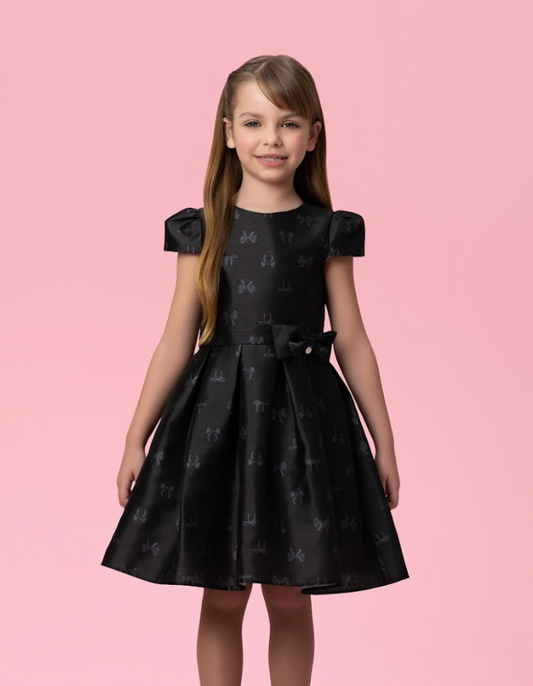Vestido Infantil Festa Preto Estampa Lacinhos - Mon Sucré
