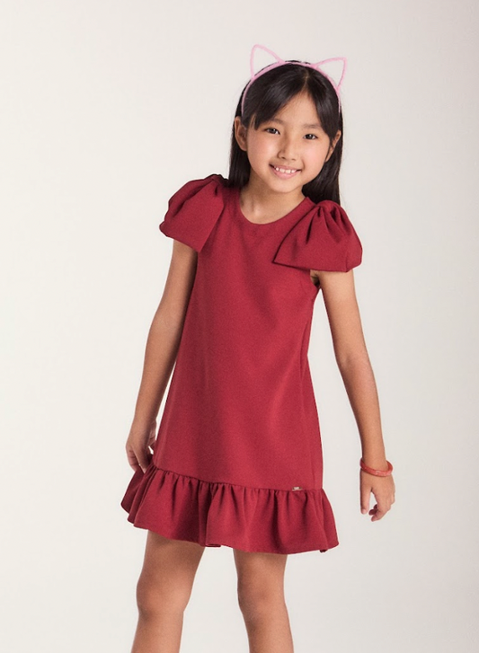 Vestido Infantil Jumper Algodão Manga Laço Vermelho - Beabá