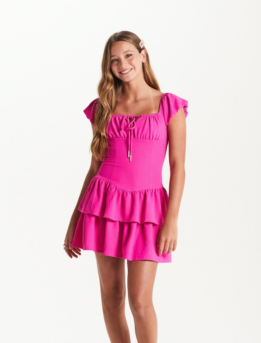 Vestido Teen Crepe Babados Pink - Two In