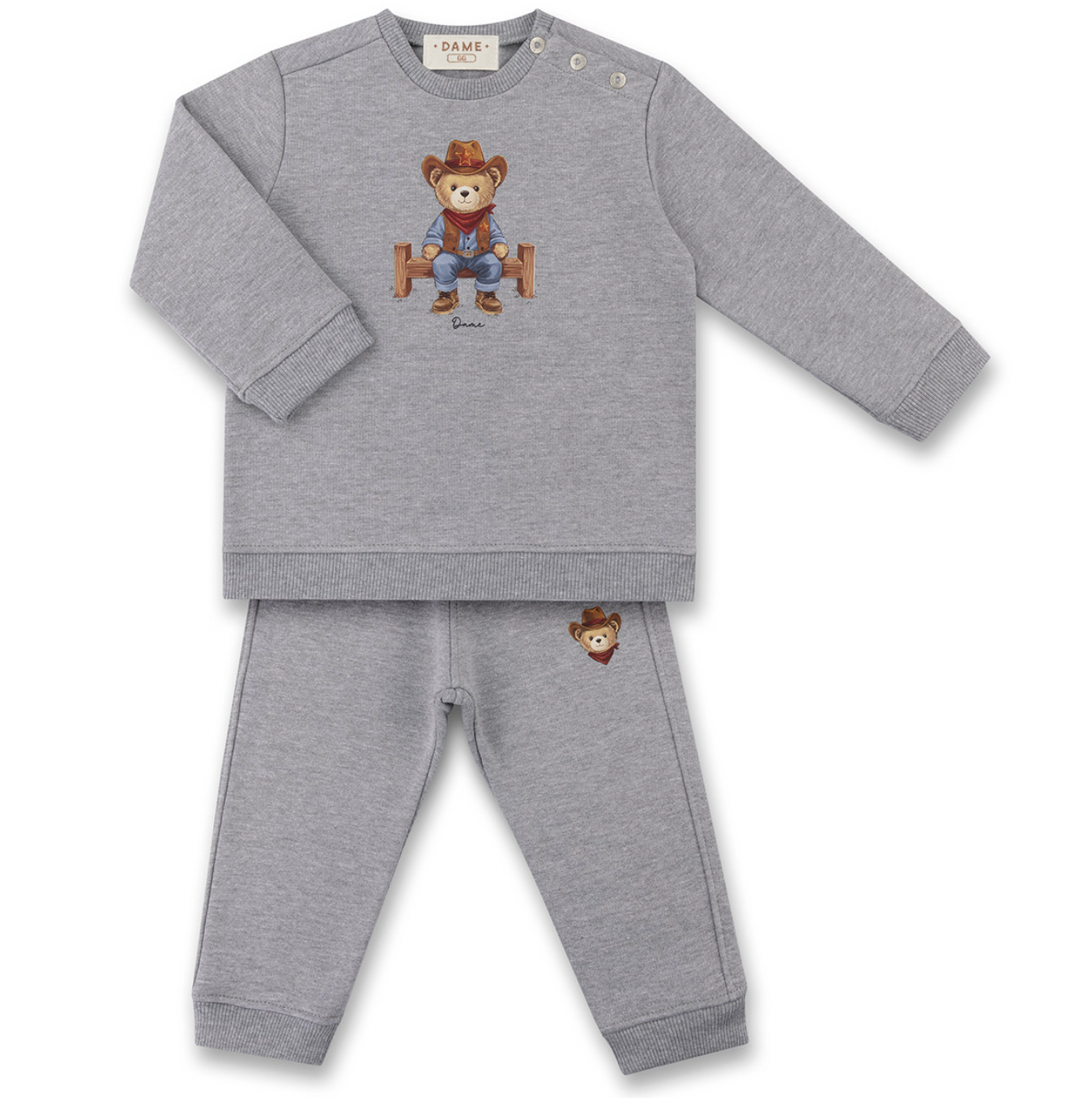 Conjunto Bebê Moletom Agasalho e Calça Teddy Cowboy Cinza - Dame