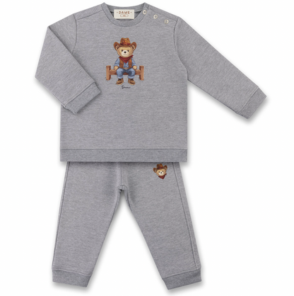 Conjunto Bebê Moletom Agasalho e Calça Teddy Cowboy Cinza - Dame