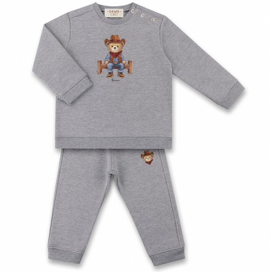 Conjunto Bebê Moletom Agasalho e Calça Teddy Cowboy Cinza - Dame