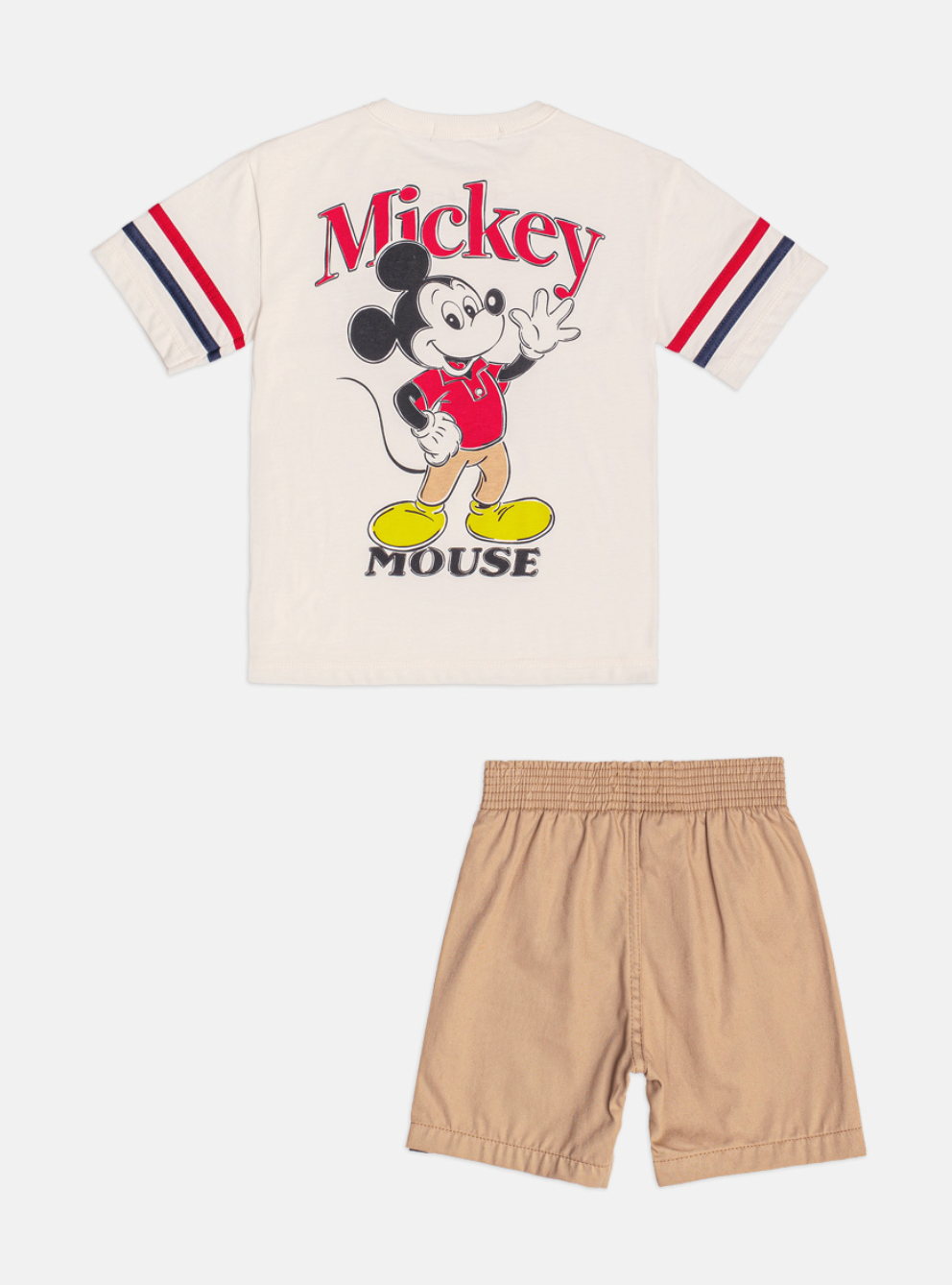 Conjunto Infantil Camiseta Pérola Mickey e Bermuda Sarja Bege - Youccie