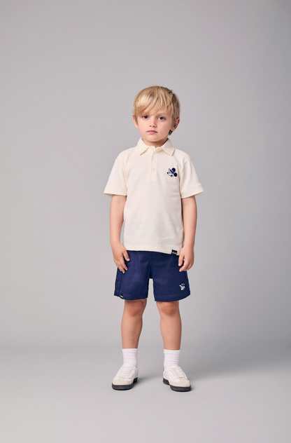 Conjunto Infantil Polo Off White Mickey e Bermuda Sarja Marinho - Youccie
