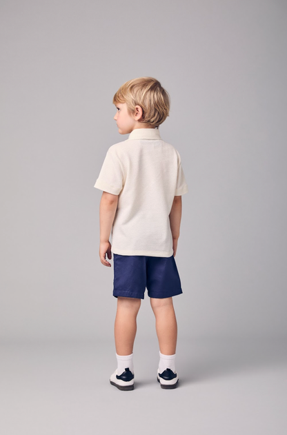 Conjunto Infantil Polo Off White Mickey e Bermuda Sarja Marinho - Youccie