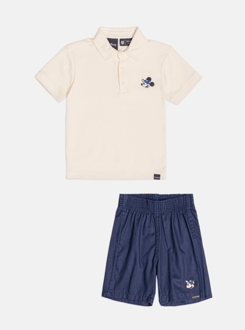 Conjunto Infantil Polo Off White Mickey e Bermuda Sarja Marinho - Youccie