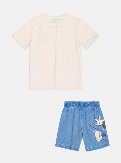 Conjunto Infantil Camiseta Mickey Pérola e Bermuda Jeans Mickey - Youccie