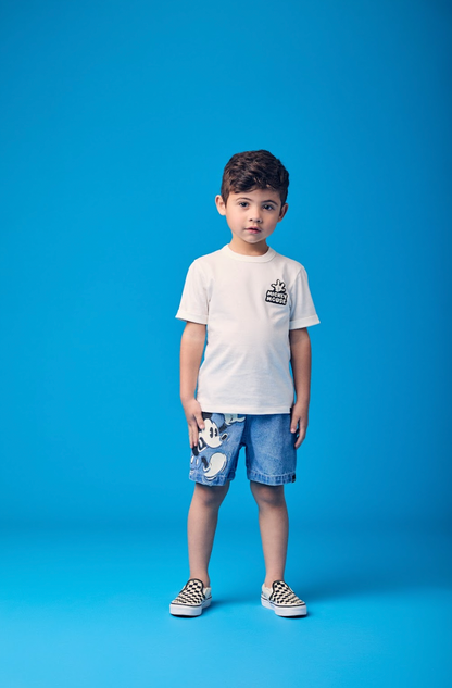 Conjunto Infantil Camiseta Mickey Pérola e Bermuda Jeans Mickey - Youccie