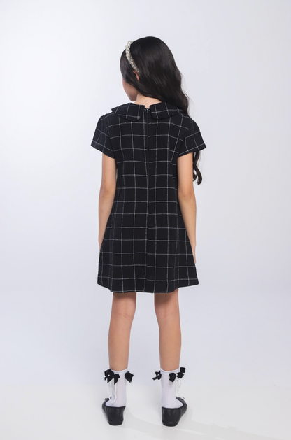 Vestido Infantil Trapézio Botões Xadrez Preto - Luluzinha