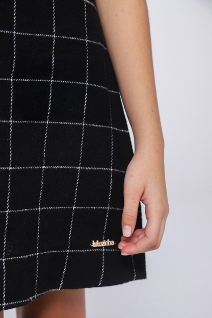 Vestido Infantil Trapézio Botões Xadrez Preto - Luluzinha