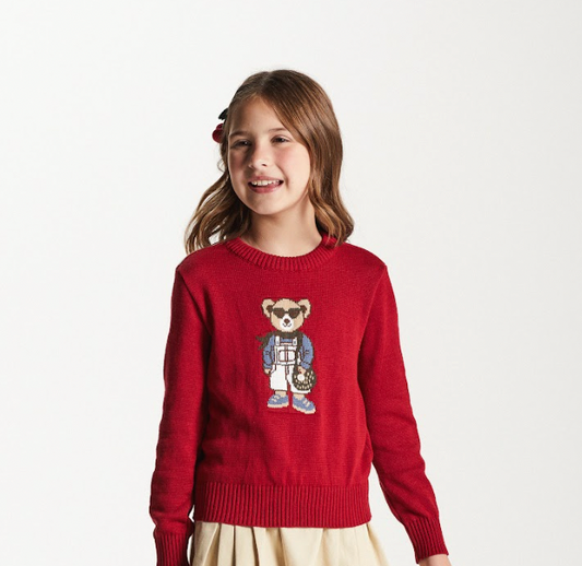 Blusa Infantil Tricot Ursinho Vermelha - Um Mais Um