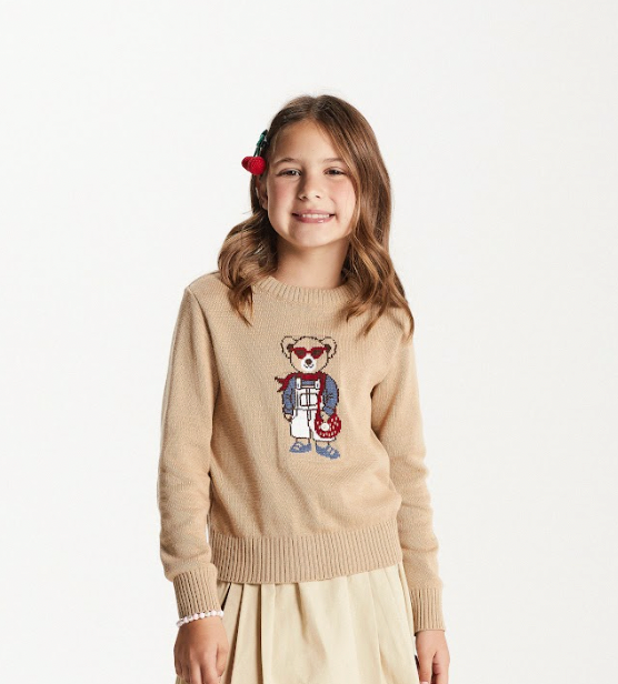 Blusa Infantil Tricot Ursinho Bege - Um Mais Um