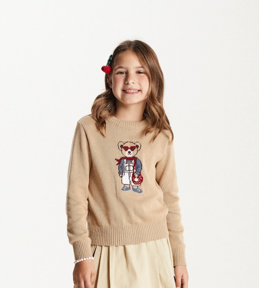 Blusa Infantil Tricot Ursinho Bege - Um Mais Um