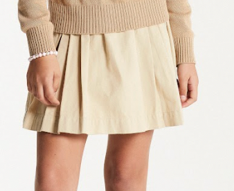 Saia-shorts Infantil Sarja Pregas Cós Tricot Bege - Um Mais Um