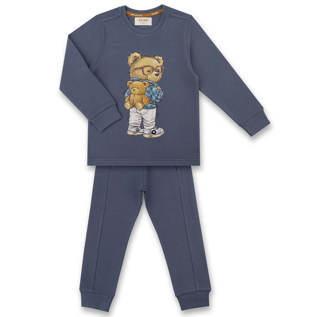 Conjunto Infantil Blusa e Calça Malha Texturizada Teddy Mochila Denim - Dame