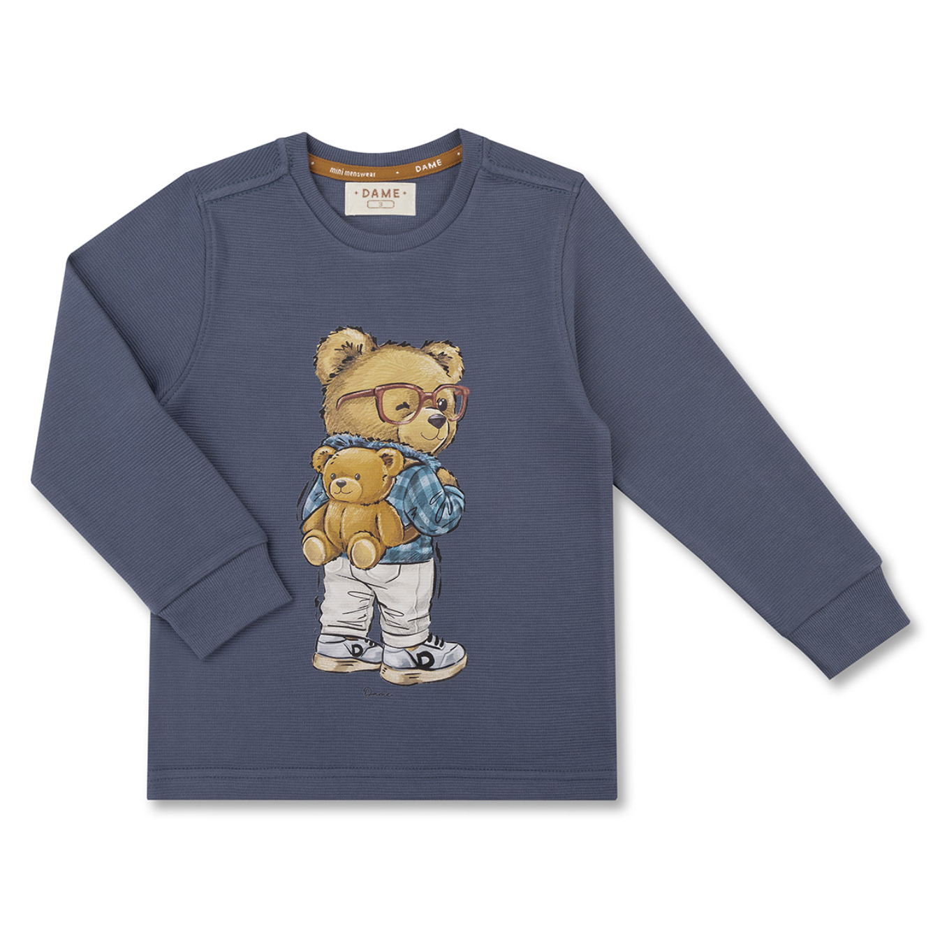 Conjunto Infantil Blusa e Calça Malha Texturizada Teddy Mochila Denim - Dame