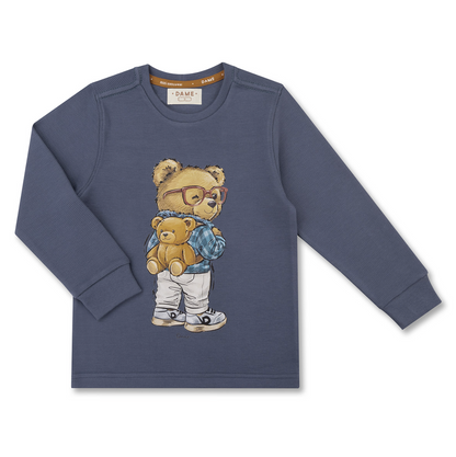 Conjunto Infantil Blusa e Calça Malha Texturizada Teddy Mochila Denim - Dame