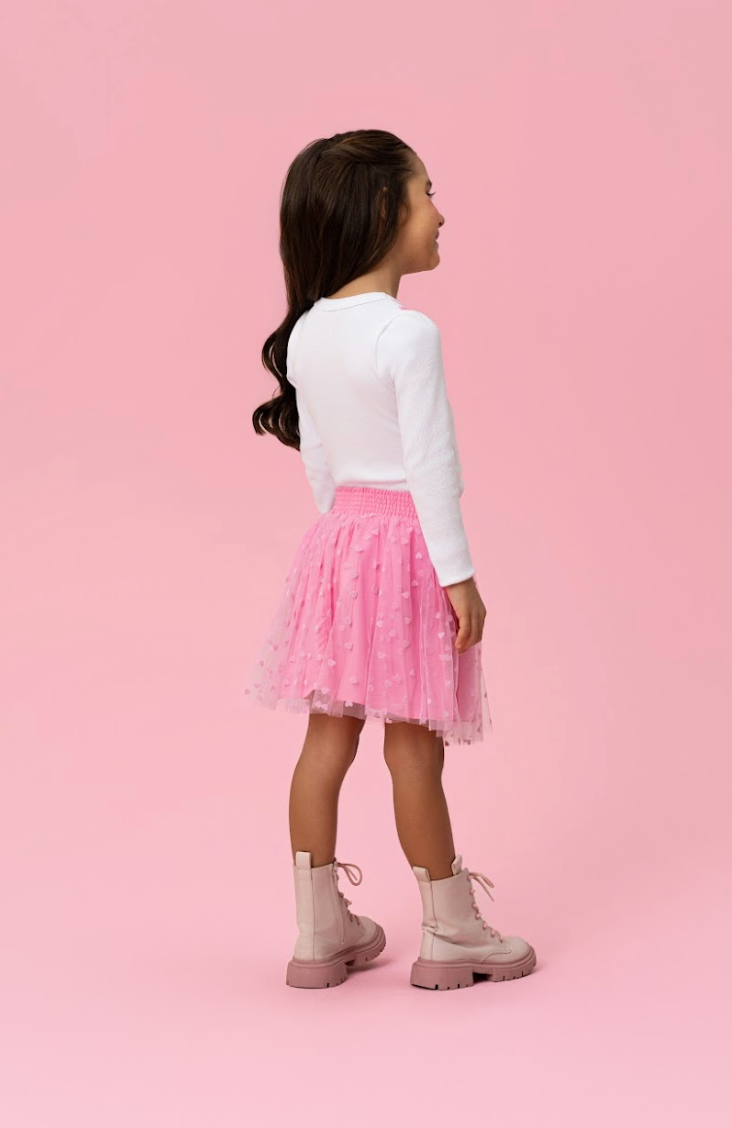 Conjunto Infantil Blusa Bolsa Coração e Saia de Tule Coração - Mon Sucré