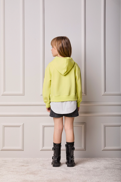 Conjunto Infantil Casaco Minnie Verde Melão e Shorts Jeans Preto  - Animê