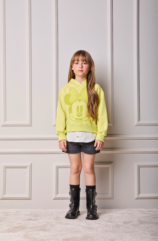 Conjunto Infantil Casaco Minnie Verde Melão e Shorts Jeans Preto  - Animê