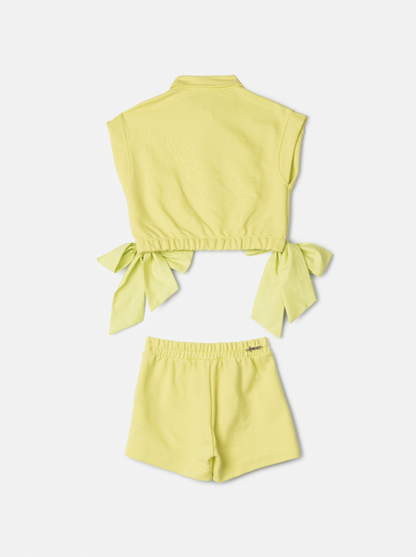 Conjunto Infantil Blusa Laços Laterais e Saia-shorts Pregas Verde Melão - Animê