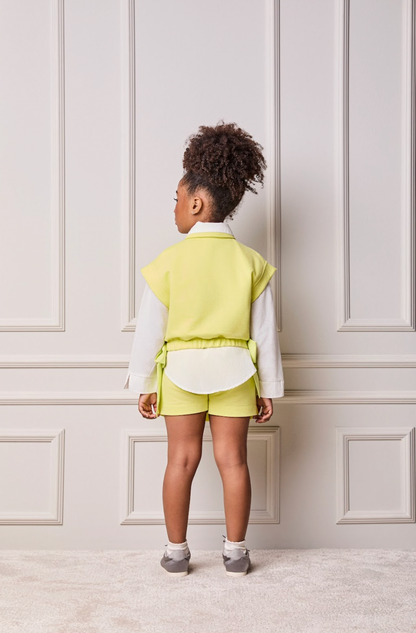 Conjunto Infantil Blusa Laços Laterais e Saia-shorts Pregas Verde Melão - Animê