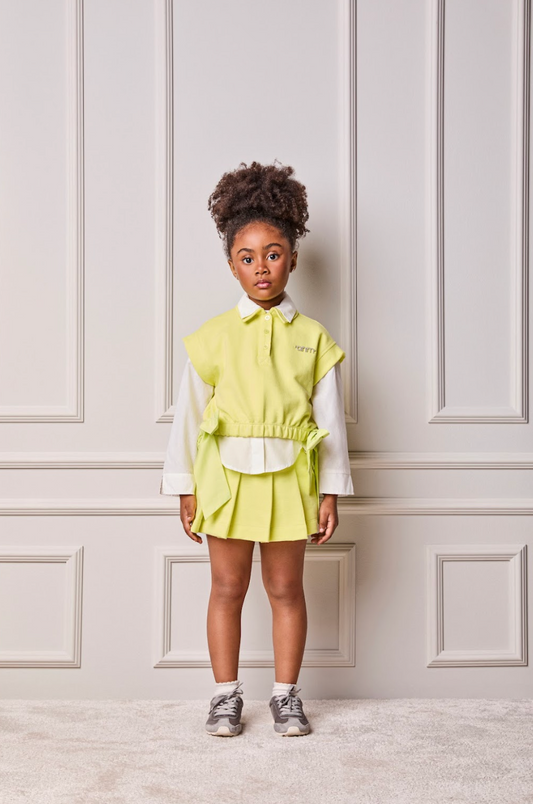 Conjunto Infantil Blusa Laços Laterais e Saia-shorts Pregas Verde Melão - Animê