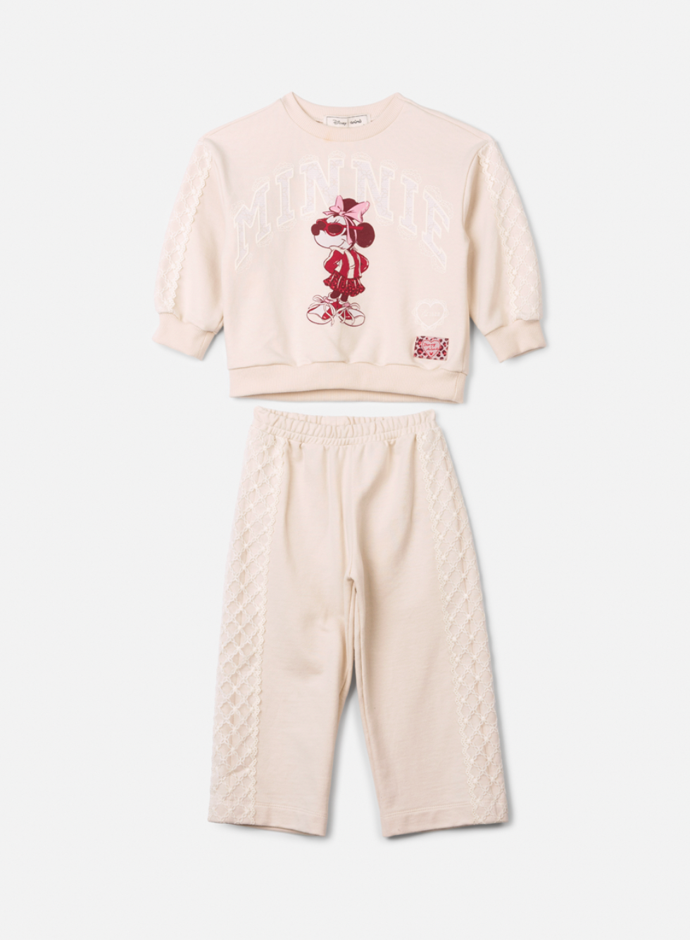 Conjunto Infantil Casaco Minnie Renda Bordadoe Calça Moletom Renda Bege Vanilla - Animê Petite