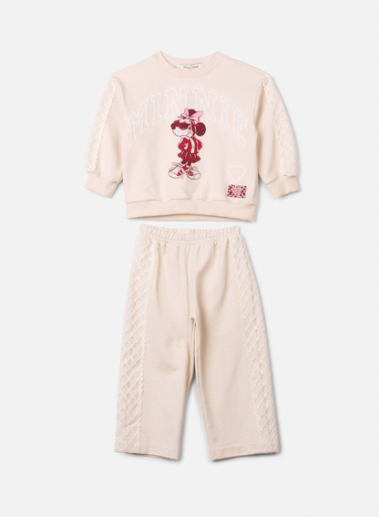 Conjunto Infantil Casaco Minnie Renda Bordadoe Calça Moletom Renda Bege Vanilla - Animê Petite