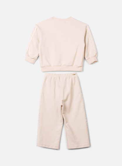 Conjunto Infantil Casaco Minnie Renda Bordadoe Calça Moletom Renda Bege Vanilla - Animê Petite