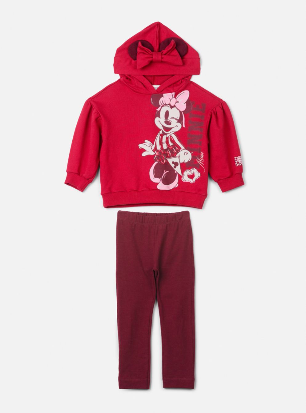 Conjunto Infantil Casaco Capuz e Orelha Minnie e Legging Cranberry - Animê