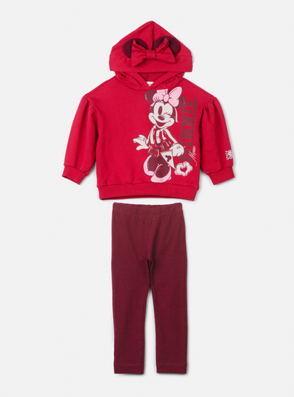 Conjunto Infantil Casaco Capuz e Orelha Minnie e Legging Cranberry - Animê