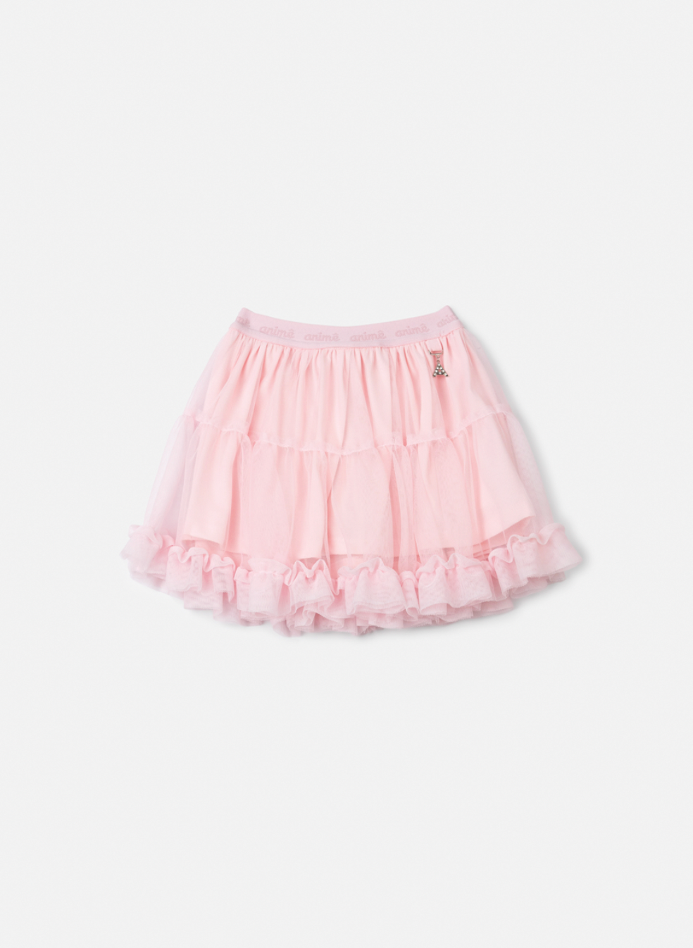 Conjunto Infantil Casaco Minnie Strass Laço e Saia Tule Babado Rosa Soft - Animê Petite